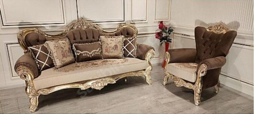 Chesterfield Barock Dreisitzer Couch Sofa Couchen Stoff Gold Möbel