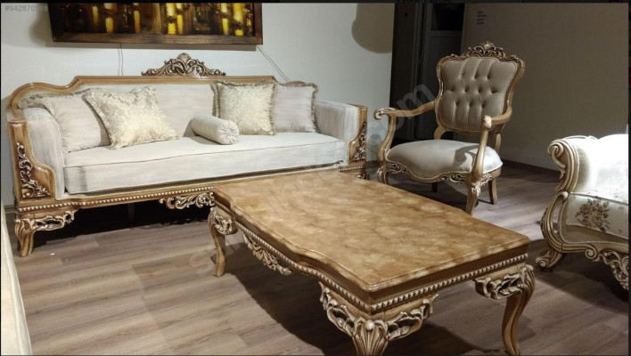 Für Wohnzimmer Art Deco Couchtisch aus Holz helle Farbe geschnitzte Beine Neu