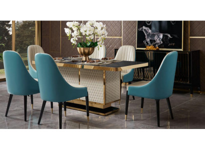 Designer Holz Ess Wohn Zimmer Set Tisch 4x Lehn Stühle Set Garnitur