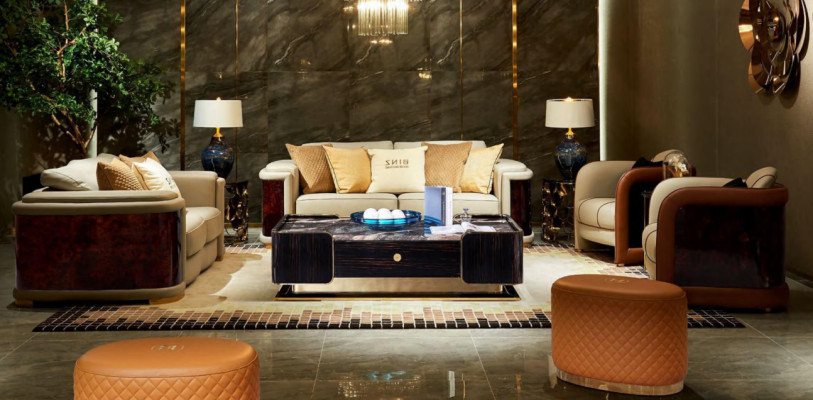 Luxus Wohnzimmer Garnitur 5tlg. Set Ledersofa Couch Polster Sofa