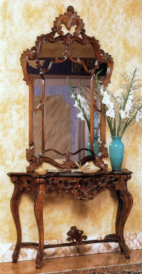 Konsole + Spiegel Designer Konsolentisch Holz Tisch Konsole Luxus Set 2 tlg.
