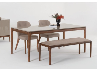 Essgruppe Esszimmer Set Bank 4x Stühle Tisch Möbel beige 6tlg