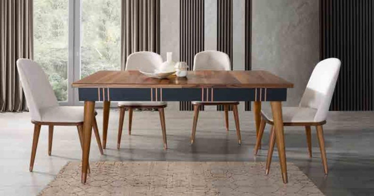 Tisch Esszimmer Garnitur Esstisch Stuhl Set 5tlg. Textil Holz Lehn Stühle Möbel