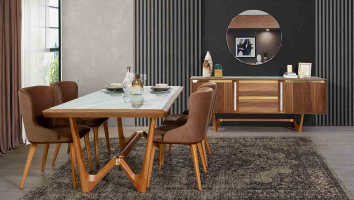Sideboard Kommoden Set Italienische Möbel 2tlg. Schrank Holz Kommode mit Spiegel