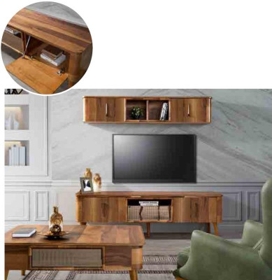 rtv tv Sideboard Leder Holz Tisch Fernseh Schrank Tisch Design Low 2tlg. Set Neu