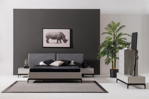 Bett Polster Design Luxus Doppel Hotel Betten Holz Möbel Hellgrau Loft