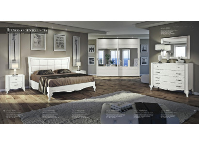 Schlafzimmer Bett Nachttisch Kleiderschrank Kommode Spiegel Weiß Luxus Set 6tlg