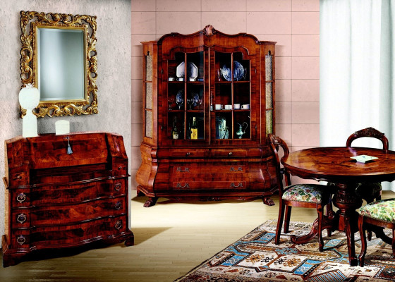 Komplett Set Esstisch 3 Stühle Esszimmer Set Vitrine Kommode 6tlg. Set Barock