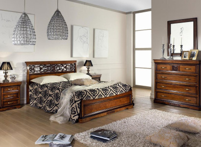 Komplett Schlafzimmer Set Holz Braun Bett 2x Nachttisch Kommode Spiegel Neu