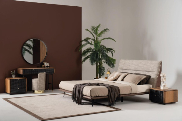Modern Loft Design Schlafzimmer Bett Design Luxus Betten Polster Stil Möbel Neu grau