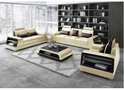 Ledersofa Couch Sofagarnitur Polster 3+1+1 Sitzer Couchen Sofa Design Leder Neu