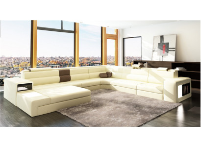 Couch Wohnlandschaft Eck Garnitur Design Modern Sofa U-Form Leder
