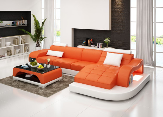 Ecksofa Leder Sofa Couch Polster Eck Sitz Wohnlandschaft Garnitur L-Form