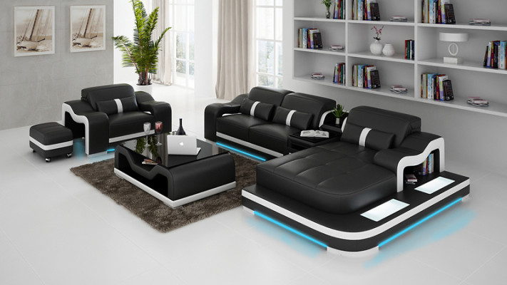 Komplett Set Garnitur Eckcouch Couch Eckgarnitur + Tisch + USB Ecksofa