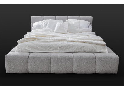 Bett grau Doppel Schlafzimmer Luxus Design elegant Polsterung Stoff neu
