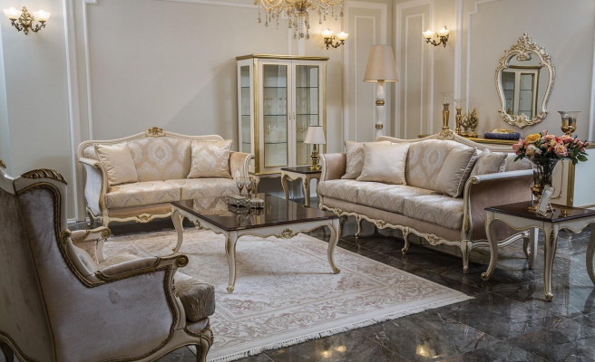 Vitrine Holz Möbel Schrank Vitrinen Barock Rokoko Gold Weiß Glasschrank