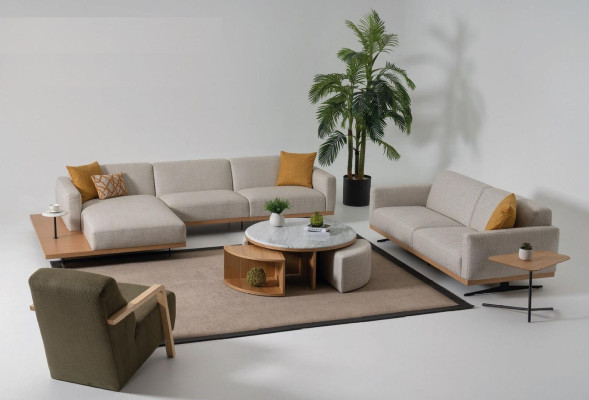 Ecksofa L-Form Sofa Sessel Couchtisch Beistelltisch Polster