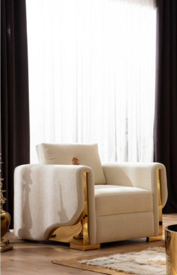 Design Einsitzer Sessel Textil Wohnzimmer Lounge Metall Luxus Design Sofa Möbel