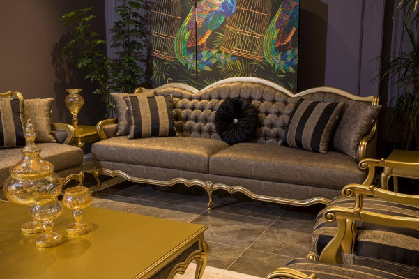 Dreisitzer Luxus Sofa 3 Sitzer Sofas Sitz Stoff Design Möbel Stil Textil