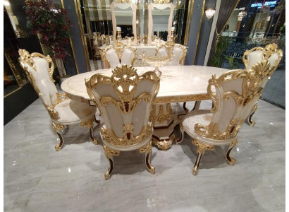 Luxus Esszimmer set Esstisch 4x Stühle Holz Stuhl Textil Essgruppe Garnitur Neu