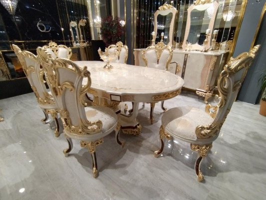 Luxus Esszimmer set Esstisch 4x Stühle Holz Stuhl Textil Essgruppe Garnitur Neu