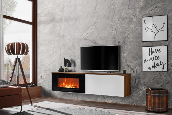 Modern TV Ständer mit Kamin Luxus Wohnzimmer Neu Design Möbel Holz