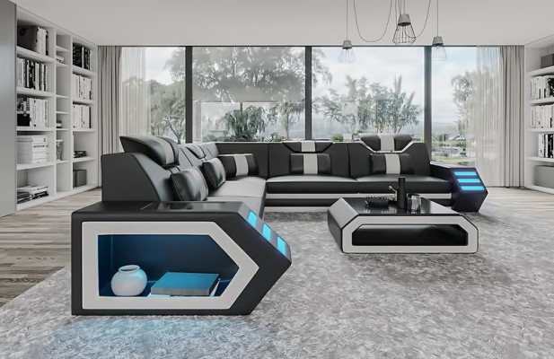 Wohnlandschaft Ledersofa Couch Polster Ecksofa Sofa Big XXL Couchgarnitur