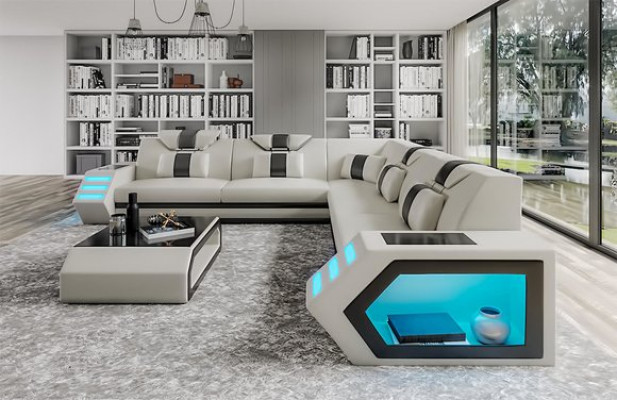 Wohnlandschaft Ledersofa Couch Polster Ecksofa Sofa Big XXL Couchgarnitur