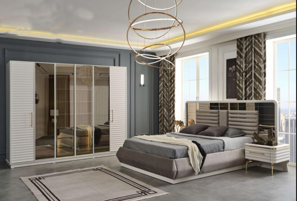 Moderne Schlafzimmer Möbel Designer Doppelbett 2x Holz Nachttische 3tlg