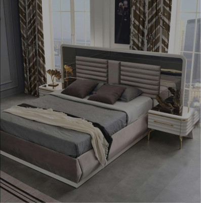 Moderne Schlafzimmer Möbel Designer Doppelbett 2x Holz Nachttische 3tlg