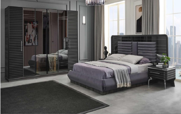 Polsterbett Holz Nachttische Kleiderschrank Designer Schlafzimmer Set