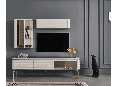 Weiße Wohnwand Designer TV-Schrank Luxus 2x Wandschränke Moderne Möbel