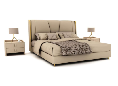 Schlafzimmer Designer Beiges Bett Doppelbetten LED-Betten Lederbetten