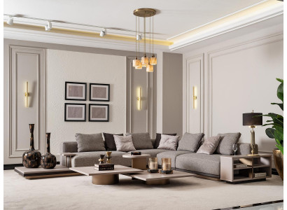 Wohnlandschaft Garnitur Wohnzimmer Ecksofa Sofa Couchtische 5tlg Grau