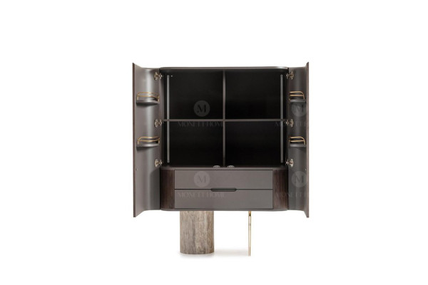 Wohnzimmer Komplette Sesssel Beistelltische 4tlg Stoff Braun Holz Bar