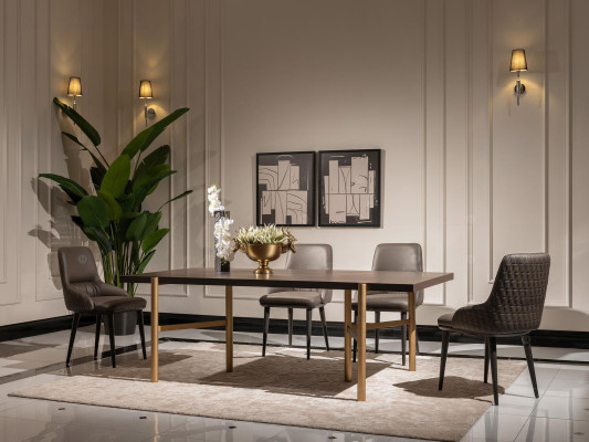 Esstisch Esszimmertisch Tisch Esszimmer Holz Braun Modern Gold Design