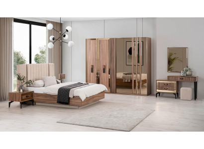 Luxus Doppelbett Schlafzimmer Garnitur Bett Holz Set 7tlg Braun Modern