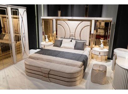 Schlafzimmer Set Bett 2x Nachttische Hocker Luxus neu 5tlg Design Holz