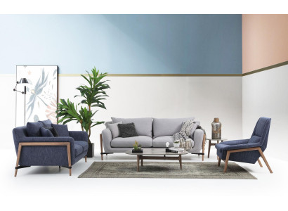 Komplette Couchgarnitur Sofagarnitur Sofa 321 Sitzer Stoff Set Blau