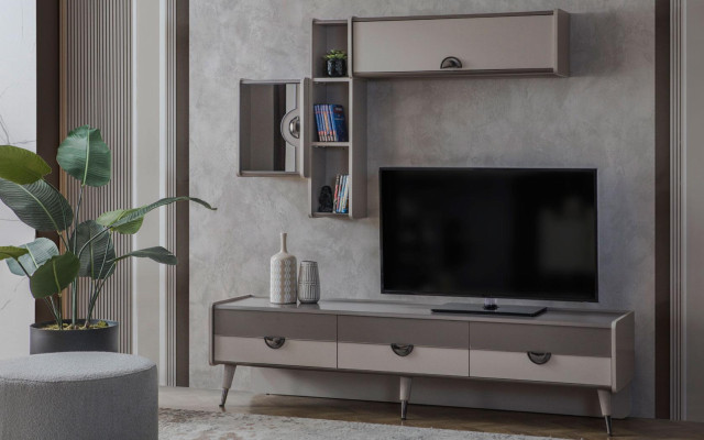 Graues Sideboard Designer Wohnzimmer TV-Ständer RTV Lowboard Möbel Neu
