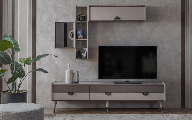 Graues Sideboard Designer Wohnzimmer TV-Ständer RTV Lowboard Möbel Neu