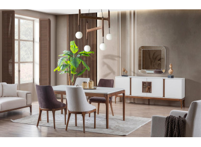 Luxus Esszimmer Set Esstisch 4x Stühle Anrichte Spiegel 7 tlg Modern