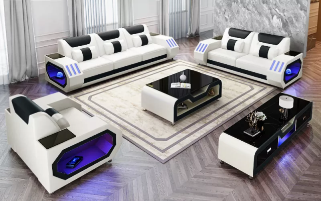 Moderne Ledersofagarnitur Couch Polster Sofa Garnituren Ledersofa Sideboard Neu