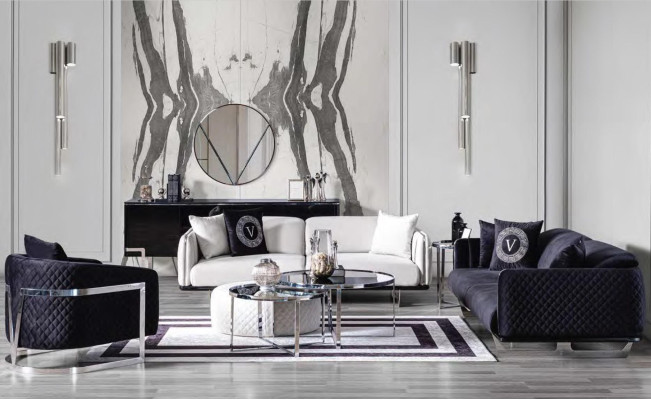 Weißer 3-Sitzer Luxus Couch Wohnzimmer Dreisitzer Edelstahl Füße Sofa Möbel