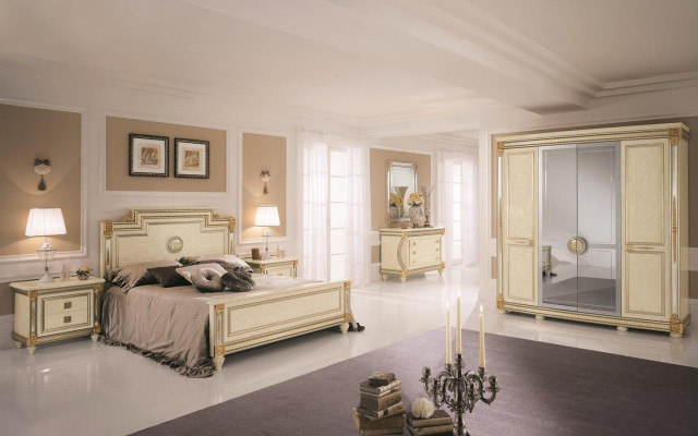 Klassisches Schlafzimmer Set Nachttische Bett Stil Holz Bett Italien Möbel 6tlg