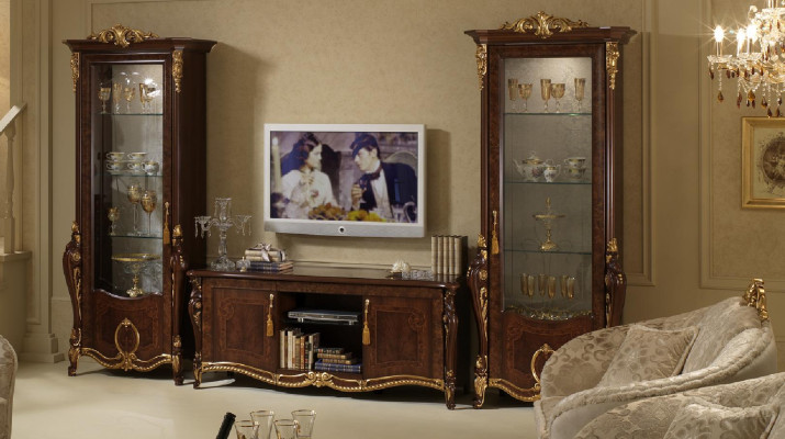 Klassisch Wohnwand Vitrine Kommode Schrank sideboard Barock Rokoko