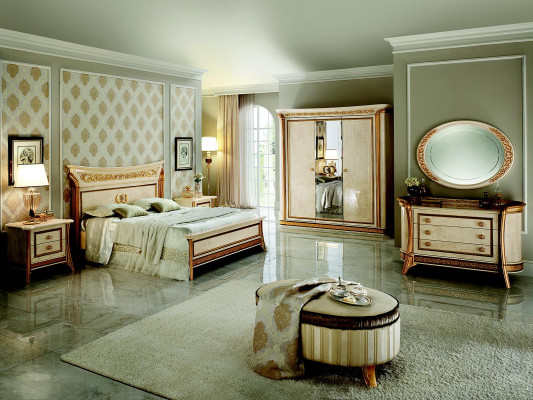 Bett + Nachttisch royal Schlafzimmer Polsterbett Rokoko Designer Möbel