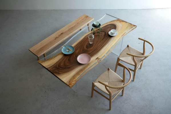 Tische Epoxid Harz Esstisch Holz Massive Möbel Wasserfall Epoxy Tisch