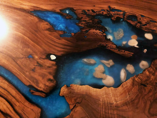 Maßanfertigung Tisch Epoxidharz Epoxy Resin Fluss Echtes Holz Preis 1qm Tische