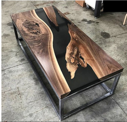 River Table Epoxidharz Couchtisch Echtes Holz Massiv Tische 120x60